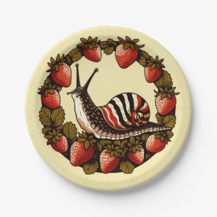 Snail and Strawberries Cottagecore Strawberry Paper Plate