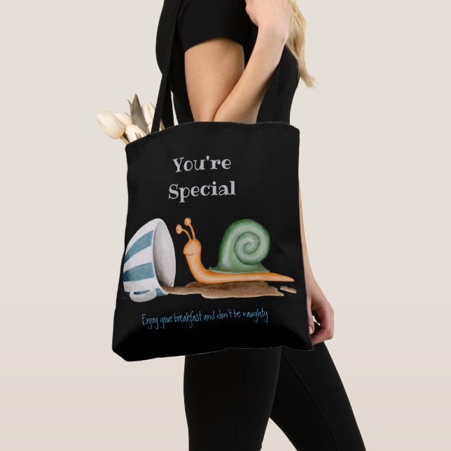 Snail and striped cup tote bag (Close Up)