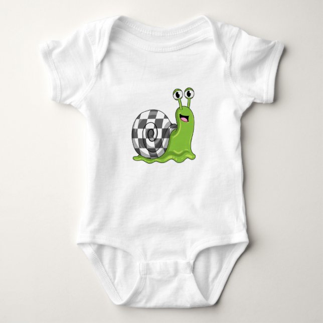 Snail at Chess with Chessboard Baby Bodysuit (Front)