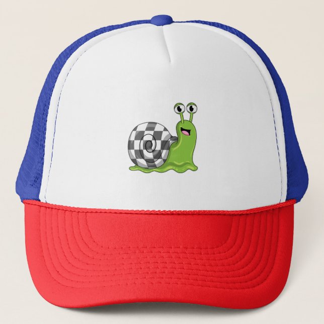 Snail at Chess with Chessboard Trucker Hat (Front)