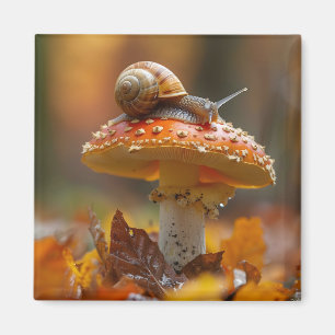 Snail atop the mushroom cute nature scene magnet
