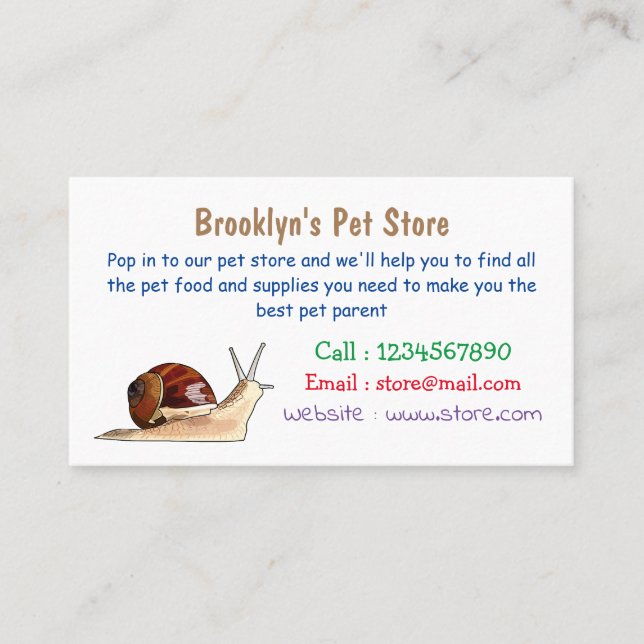 Snail cartoon illustration business card (Front)