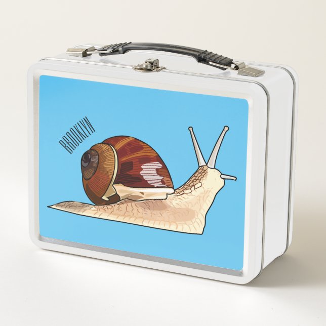 Snail cartoon illustration metal lunch box (Front)
