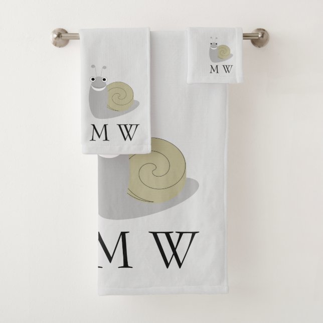 Snail Design Monogrammed Any Colour Background Bath Towel Set (Insitu)