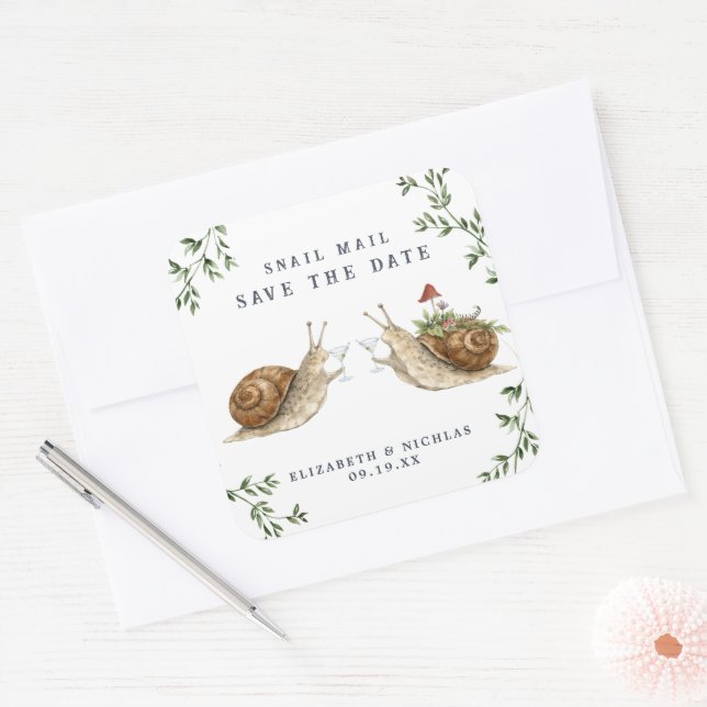 Snail Mail Save the Date | Watercolor Wedding Square Sticker (Envelope)
