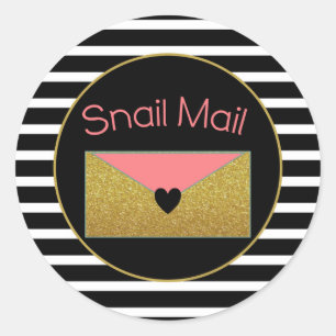 Snail Mail Sticker - black and white stripes gold