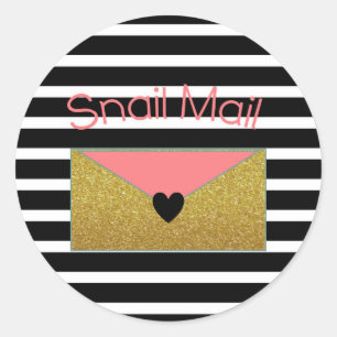 Snail Mail Sticker - black and white stripes gold