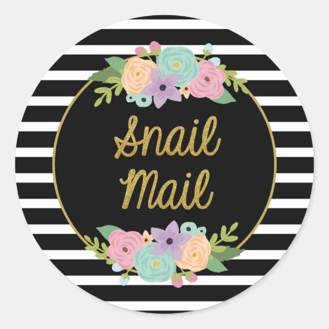 Snail Mail Sticker - black and white stripes gold (Front)