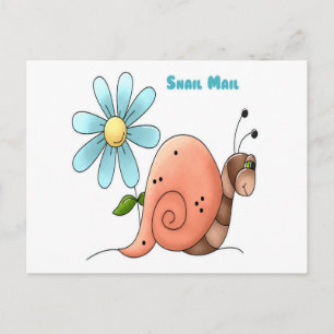 snail mail with blue flower postcard