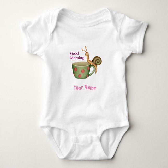 Snail on a coffee cup  baby bodysuit (Front)