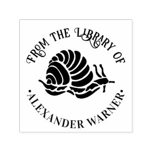 Snail Silhouette Seashore Beach Round Library Book Self-inking Stamp