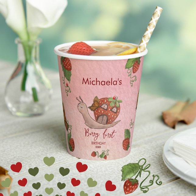 Snail & Strawberry 'Berry First' Party Cups (Snail & Strawberry 'Berry First' Party Cups)