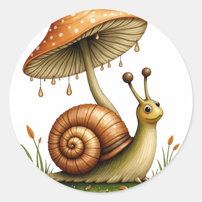 Snail Under Mushroom Classic Round Sticker (Front)
