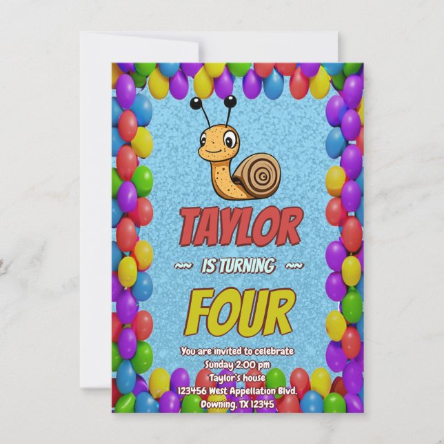 Snail Unique Personalised Birthday Invite Kids (Front)