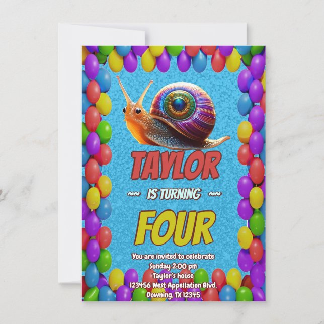 Snail Unique Personalised Birthday Invite Kids (Front)