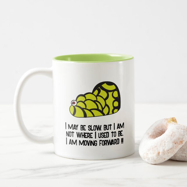 Snail Whimsical Funny Snail Two-Tone Coffee Mug (With Donut)