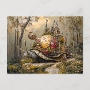 Snail with Castle on Its Shell in Fantasy Scene Postcard