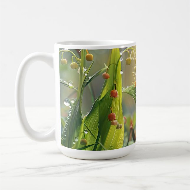 Snail with dew in the grass coffee mug (Left)