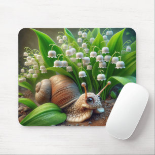 Snail With Lily of the Valley Flowers Mouse Pad