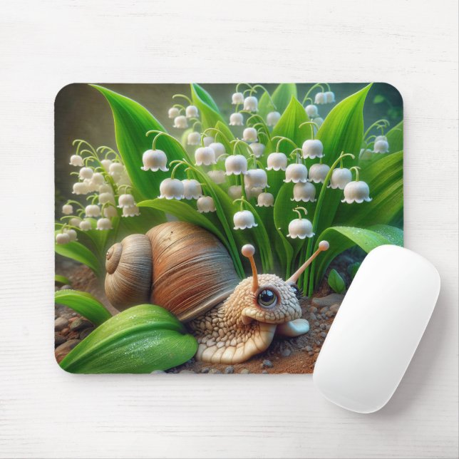 Snail With Lily of the Valley Flowers Mouse Pad (With Mouse)