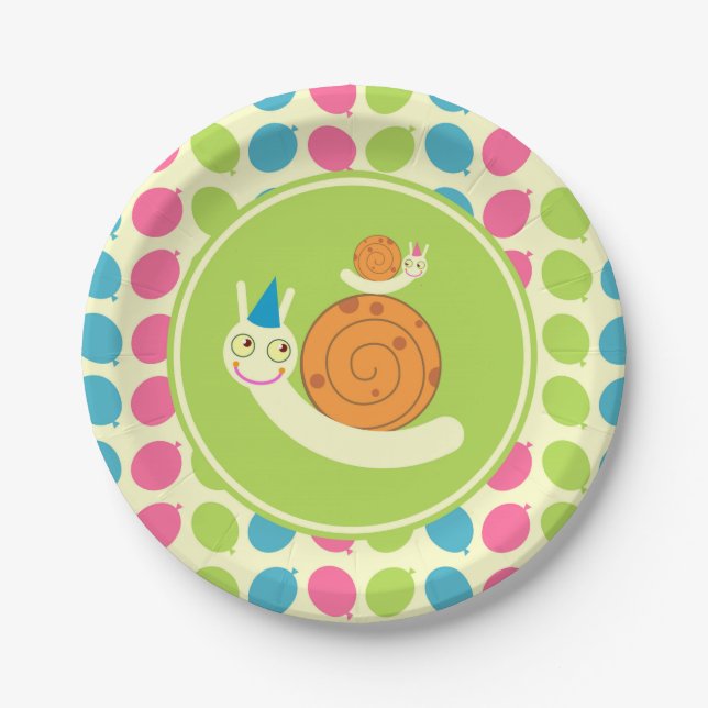 Snails and Balloons children Birthday Party Paper Plate (Front)