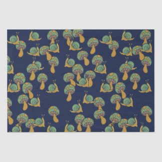 Snails and Mushrooms Retro Snail Mushroom Pattern Tissue Paper