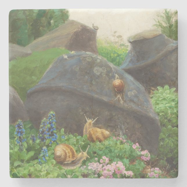 Snails in a Rock Garden (by H.A. Brendekilde) Stone Coaster (Front)