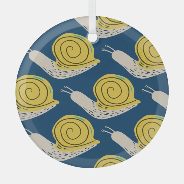 Snails silhouettes: yellow, pink pattern. glass tree decoration (Front)