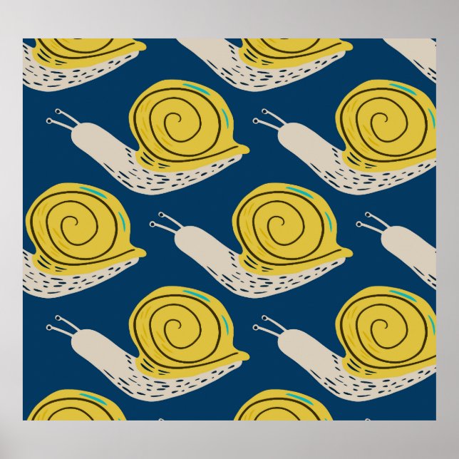 Snails silhouettes: yellow, pink pattern. poster (Front)