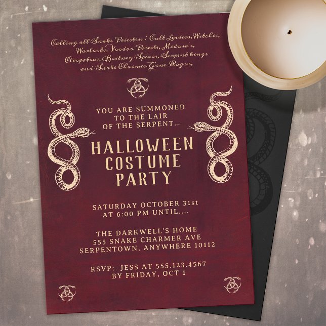 Snake Adult Halloween Party Burgundy Invitation (Creator Uploaded)