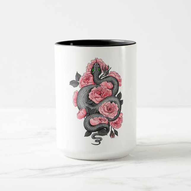 Snake and peach roses mug (Center)