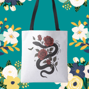 Snake and Roses Tote Bag - Gothic Floral Design