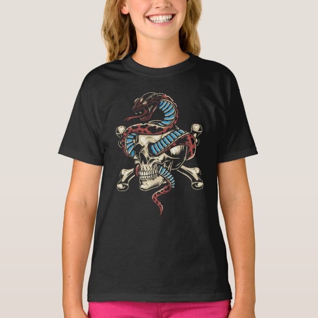 Snake and Skull Gothic Artwork T-Shirt (Front)