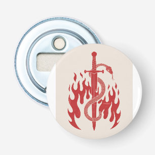 Snake and Sword Risograph Art Print Red Flame Bottle Opener