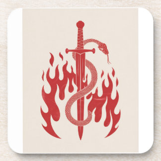 Snake and Sword Risograph Art Print | Red Flame Coaster