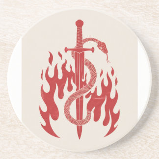 Snake and Sword Risograph Art Print | Red Flame Coaster