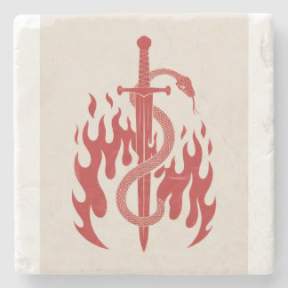 Snake and Sword Risograph Art Print | Red Flame Stone Coaster