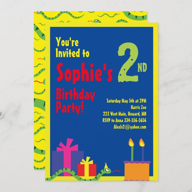 Snake Animal Kid's Birthday Party Invitations (Front/Back)