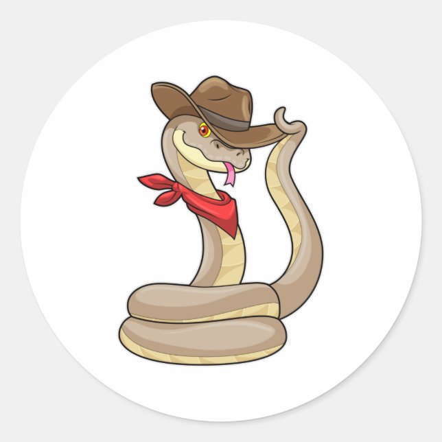 Snake as Cowboy with Scarf Classic Round Sticker (Front)