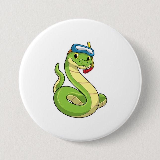Snake as Diver wirth Snorkel 7.5 Cm Round Badge (Front)
