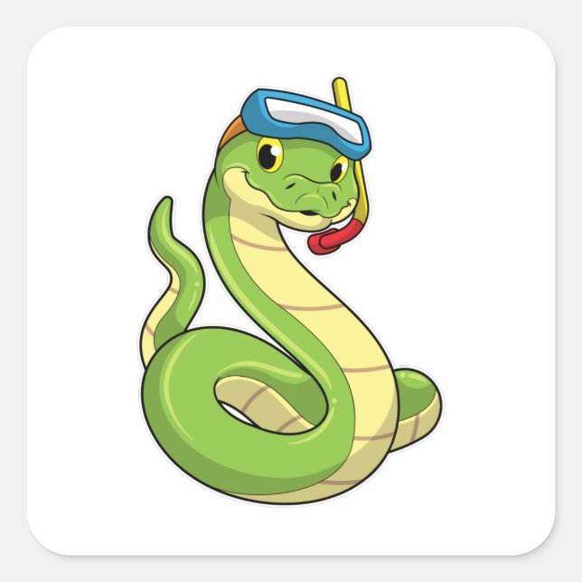 Snake as Diver wirth Snorkel Square Sticker (Front)