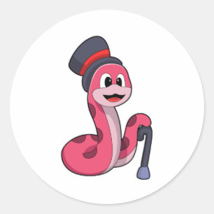 Snake as Gentleman with Hat & Walking stick Classic Round Sticker