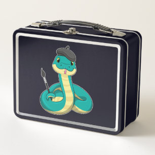 Snake as Painter with Paint brush Metal Lunch Box