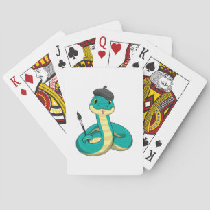 Snake as Painter with Paint brush Playing Cards
