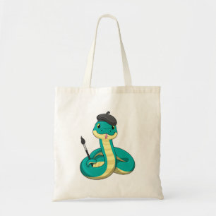 Snake as Painter with Paint brush Tote Bag