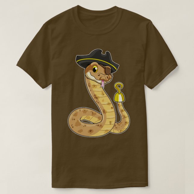 Snake as Pirate Hook hand Eye patch T-Shirt (Design Front)