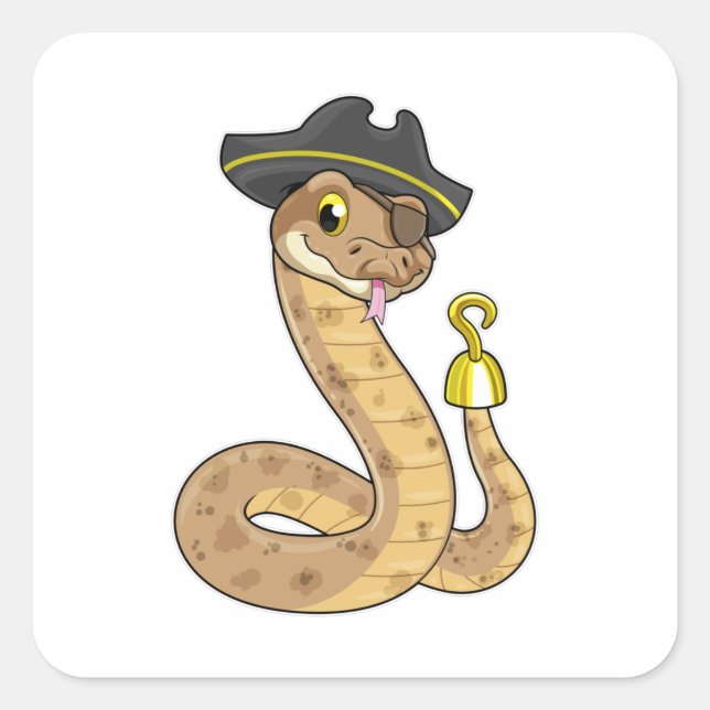 Snake as Pirate with Hook hand & Eye patch Square Sticker (Front)
