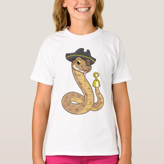 Snake as Pirate with Hook hand & Eye patch T-Shirt (Front)