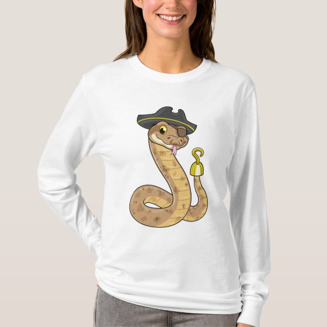 Snake as Pirate with Hook hand & Eye patch T-Shirt (Front)