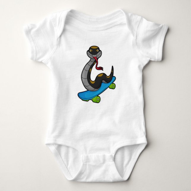 Snake as Skater with Skateboard Baby Bodysuit (Front)